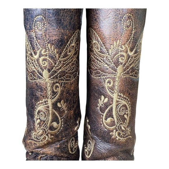 Circle G Western Boots Women's 8M L5001 Brown Leather Embroidered Dragonfly - Picture 10 of 13